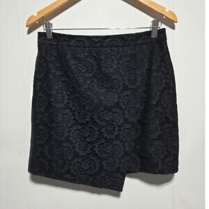 Madewell Black Lace Overlay Asymmetrical Faux Wrap Front Mini Skirt Size 6